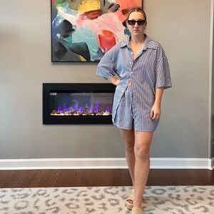 SHEIN Blue and White Striped Romper